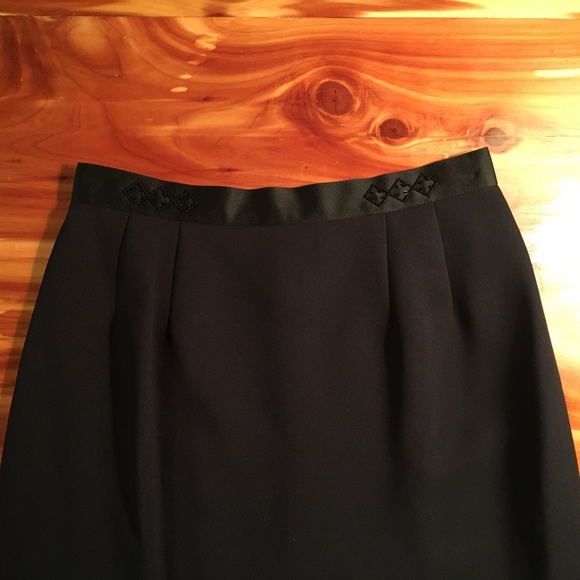 SOLD—Vintage 1990's Kasper Navy Bead Embellished Jeweled Skirt Suit, Size 2P - Picture 8 of 16